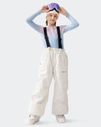 HIGH EXPERIENCE Kids Ski Pants - White, Child Wearing Suspender Ski Pants