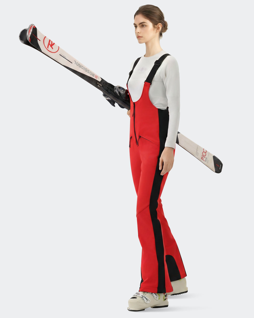 HIGH EXPERIENCE Women's Slim Fit Ski Bib Pants - Red - Lifestyle
