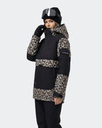 Black Leopard Print ski hoodie side view showing loose fit

