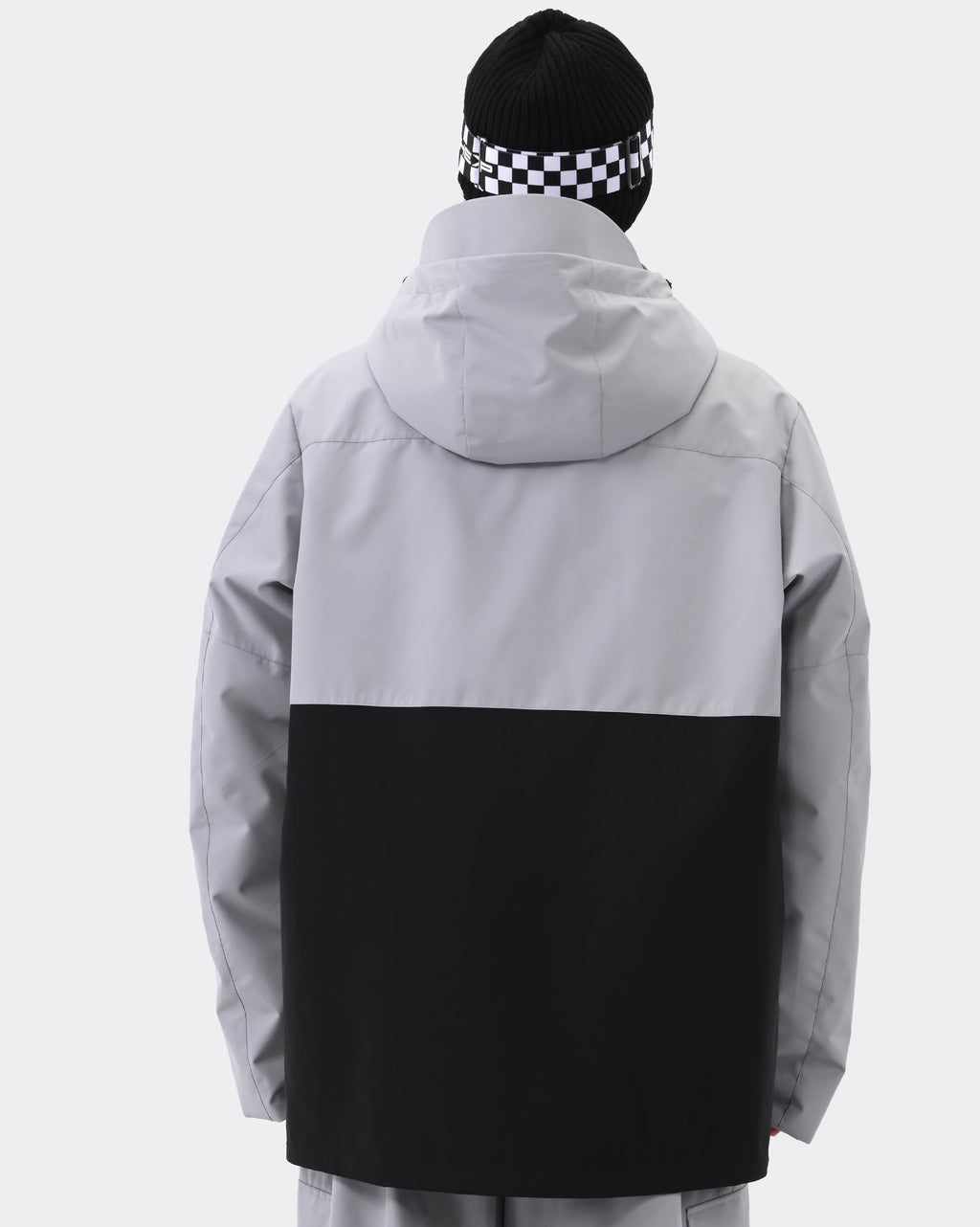 Gray 3L waterproof snowboard jacket back view – men's anorak outerwear
