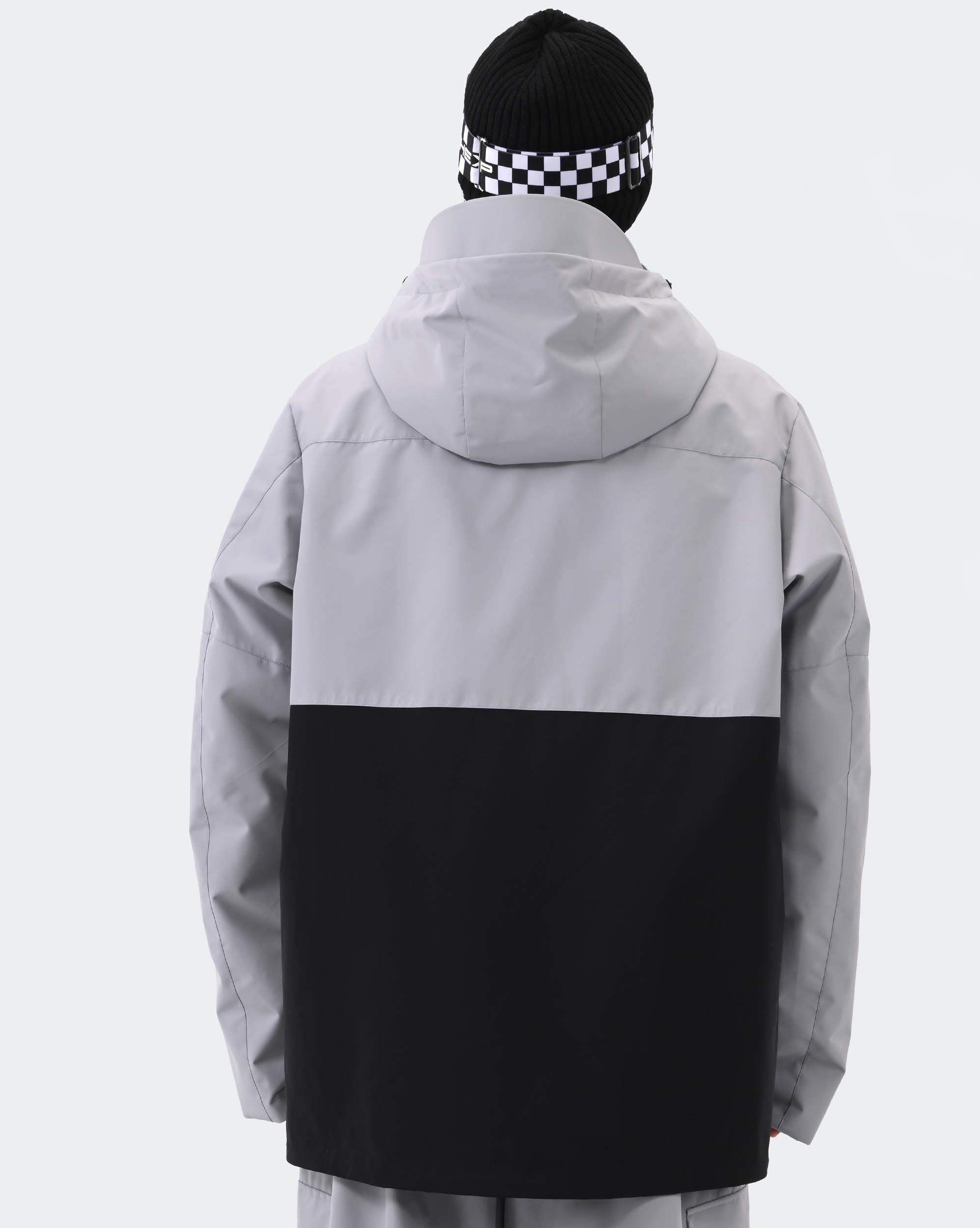 Gray 3L waterproof snowboard jacket back view – men's anorak outerwear
