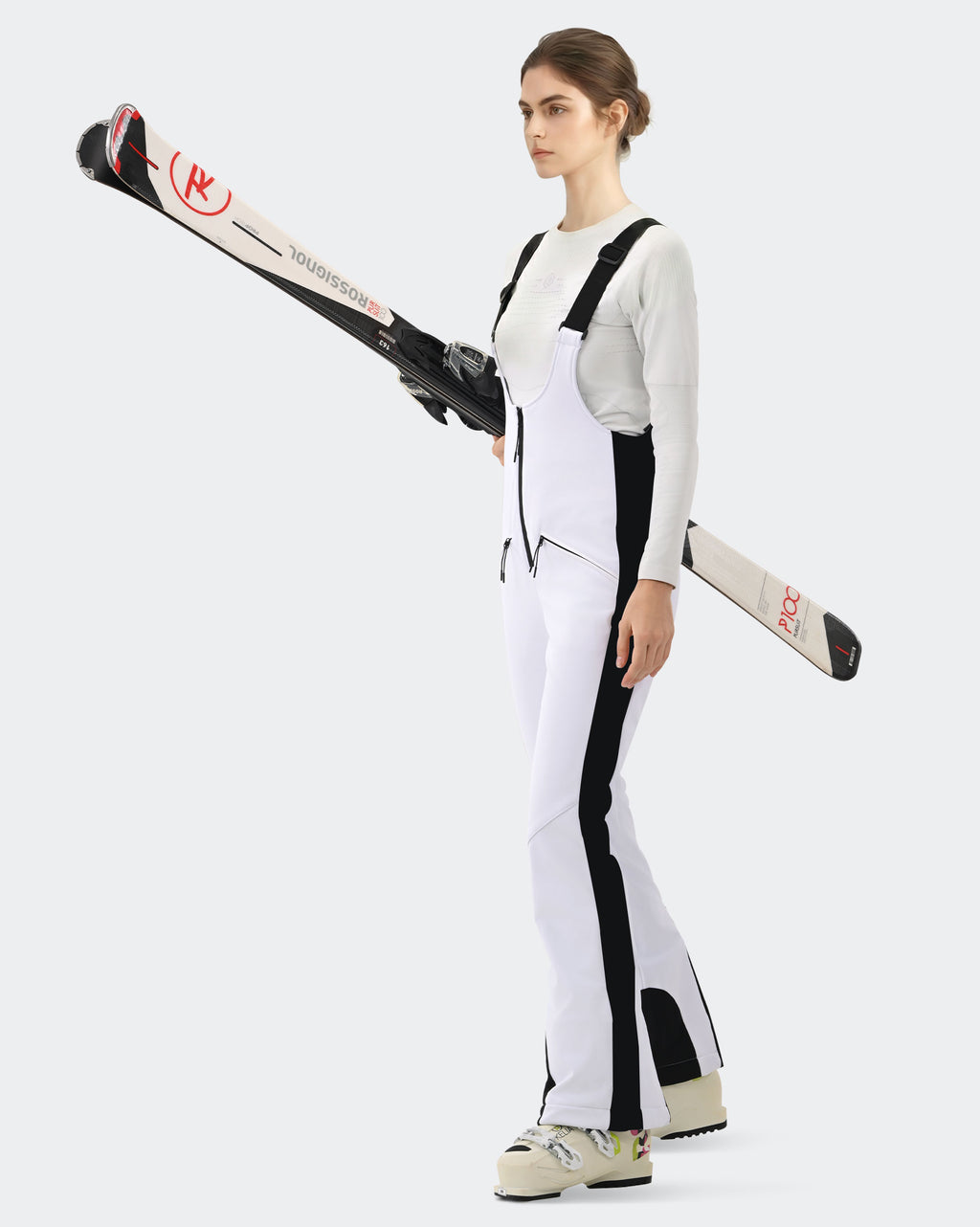 HIGH EXPERIENCE Women's Slim Fit Ski Bib Pants - White - Lifestyle