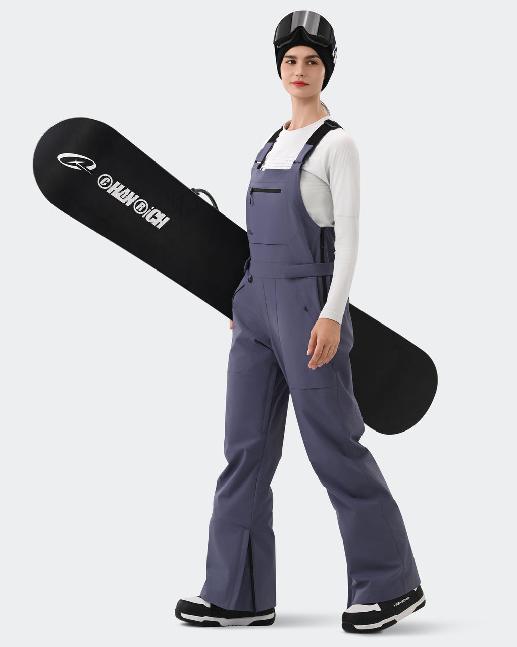 Purple Women's Ski Bib Pants – Carrying Snowboard | High Experience