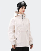 Pink fleece lined ski hoodie silhouette and fit detail
