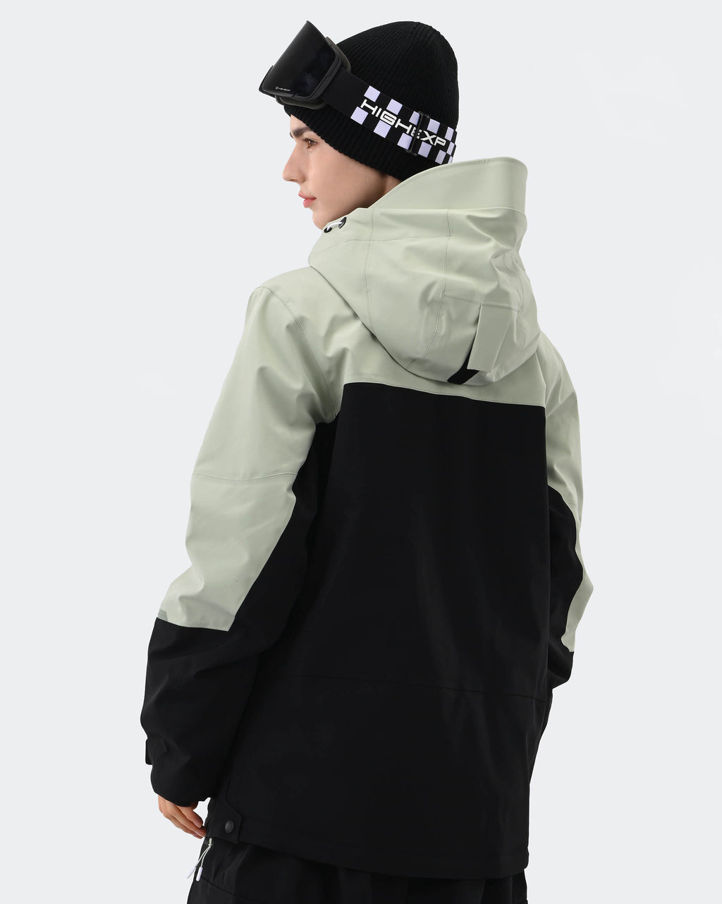 Light Green 3L waterproof ski jacket back view – women's outerwear
