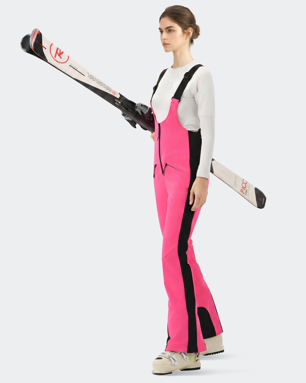 HIGH EXPERIENCE Women's Slim Fit Ski Bib Pants - Pink - Lifestyle