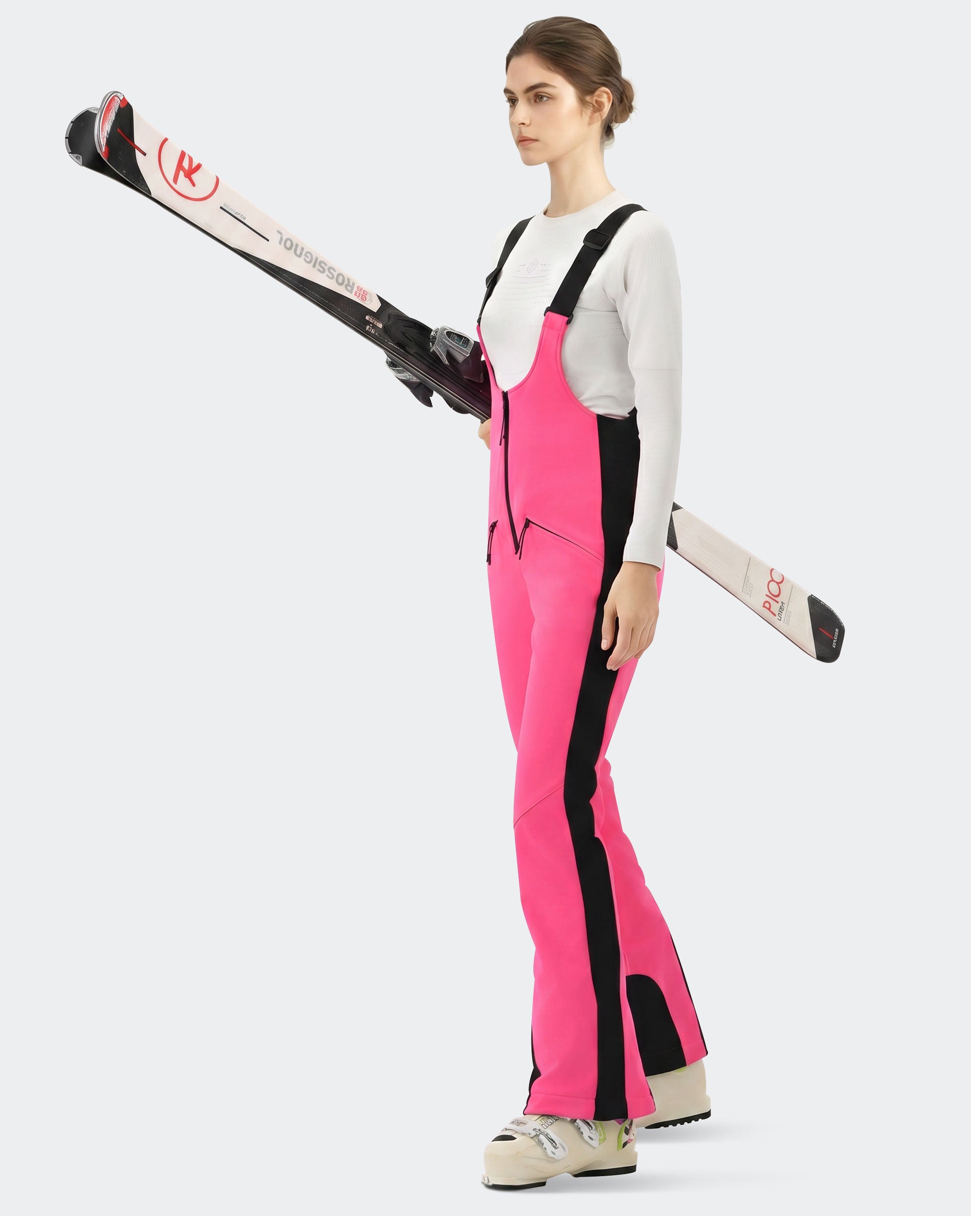 HIGH EXPERIENCE Women's Slim Fit Ski Bib Pants - Pink - Lifestyle