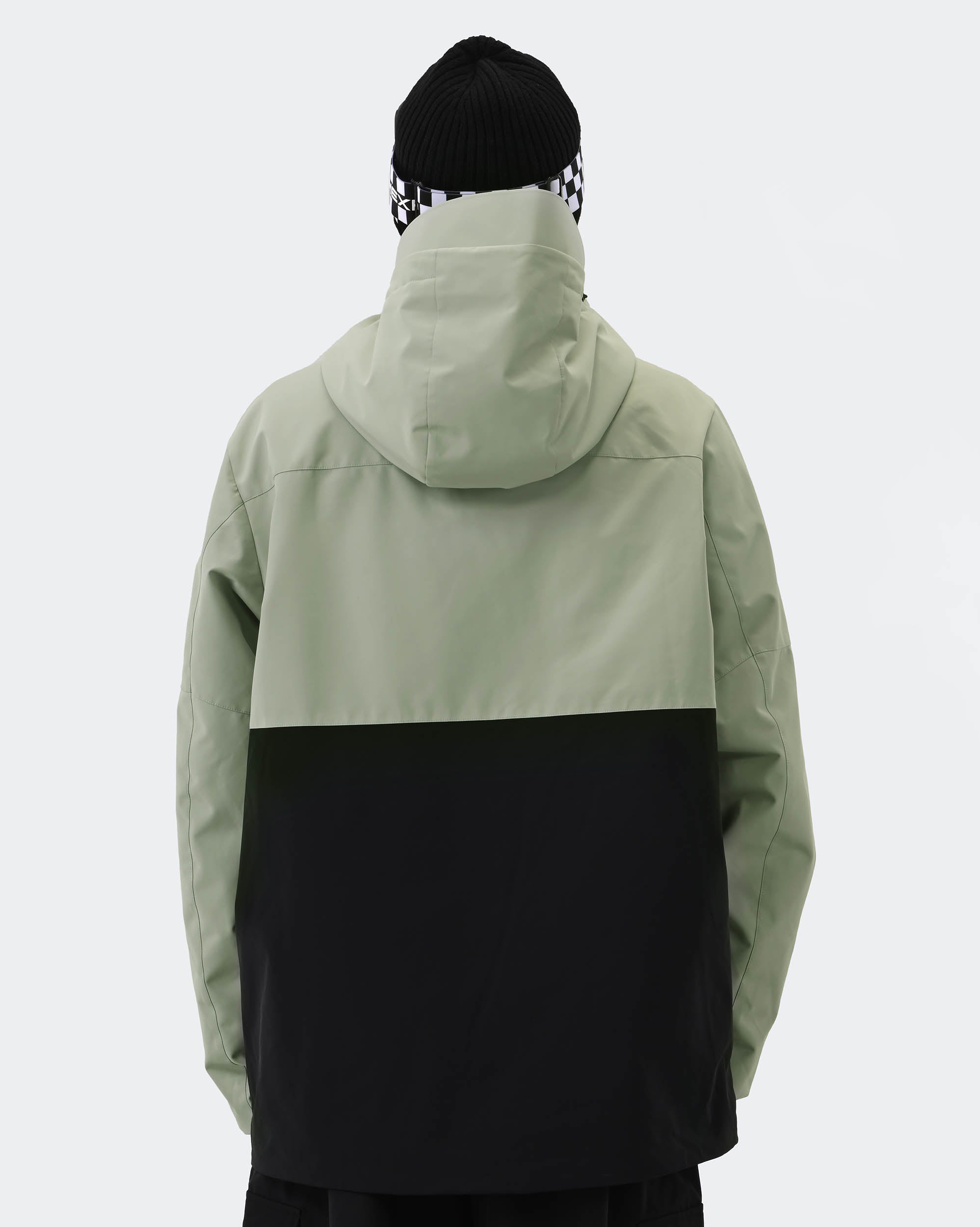 Light Green 3L waterproof snowboard jacket back view – men's anorak outerwear
