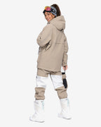 Women's baggy ski jacket back view in Light Khaki – HIGH EXPERIENCE