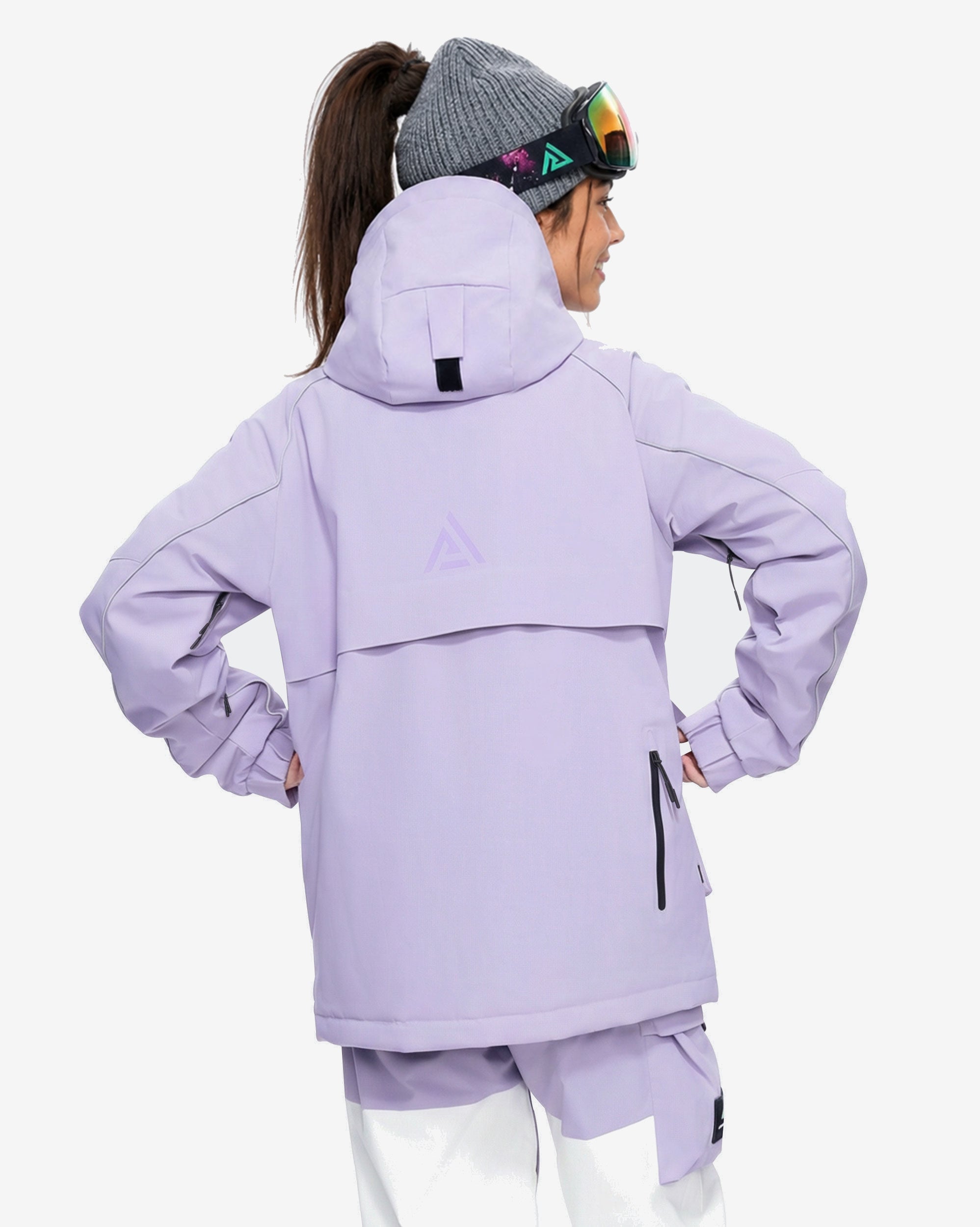 Women's baggy ski jacket back view in Light Purple – HIGH EXPERIENCE