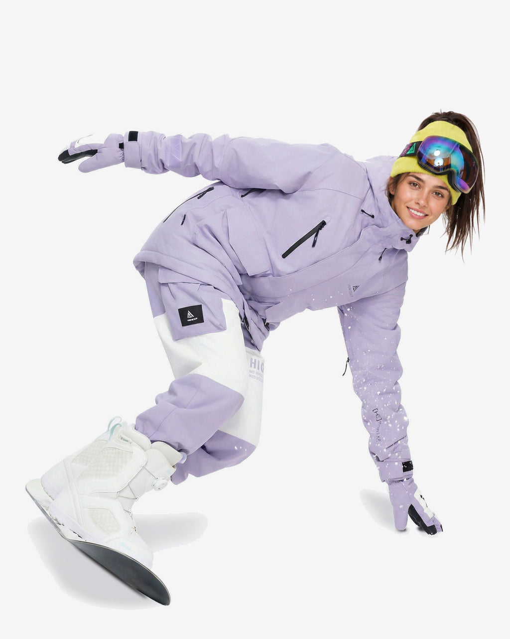 Women's Light Purple baggy ski jacket lifestyle view – HIGH EXPERIENCE