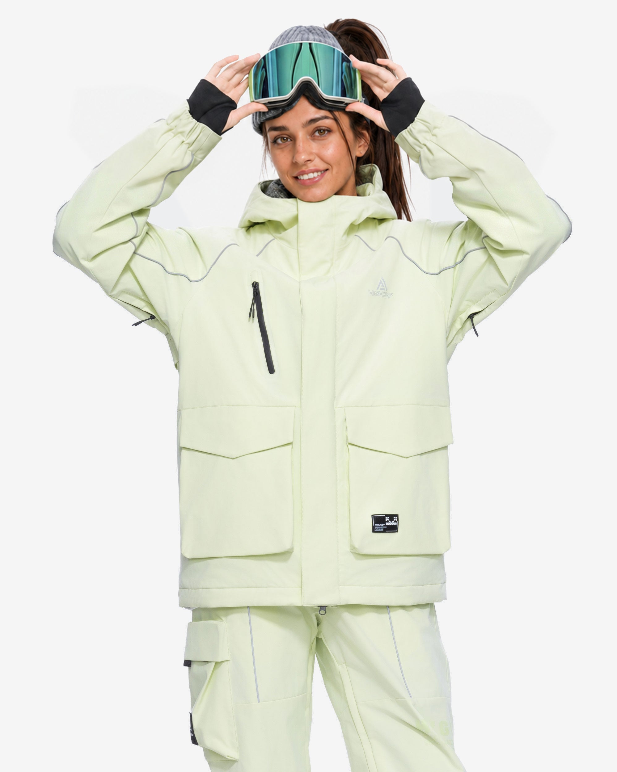 Women's baggy ski jacket front view in Sage Green – HIGH EXPERIENCE