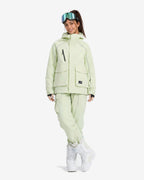Women's Sage Green baggy ski jacket lifestyle view – HIGH EXPERIENCE
