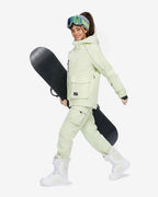 Women's baggy ski jacket side view in Sage Green – HIGH EXPERIENCE