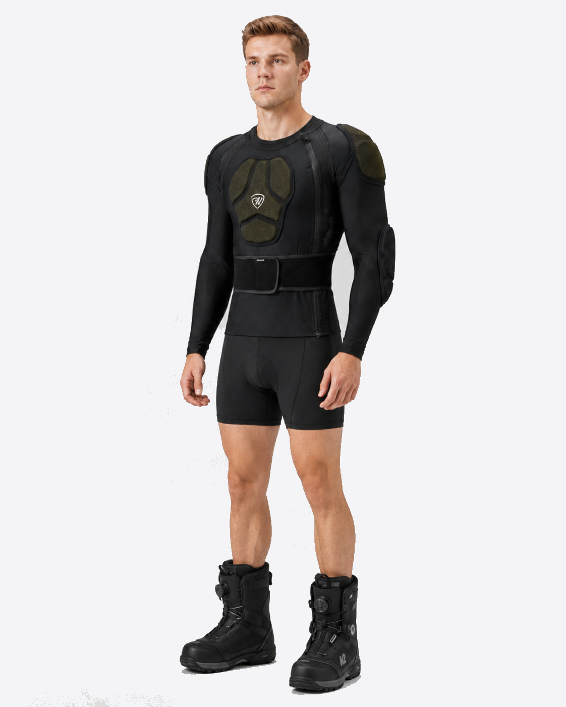 Ski and snowboard protective jacket three-quarter view