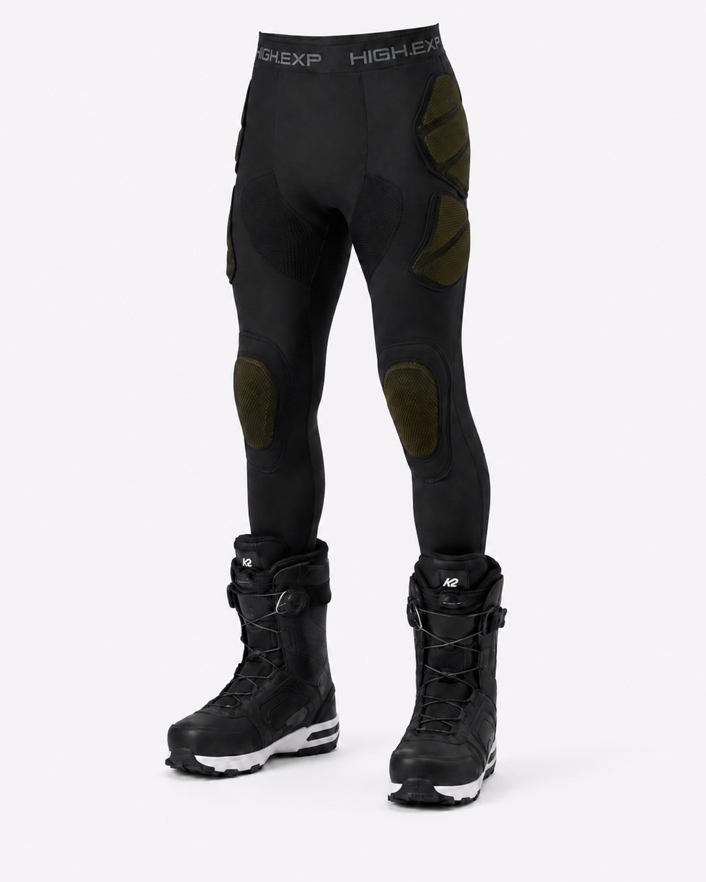 High Experience ski protective pants with impact padding on light gray background
