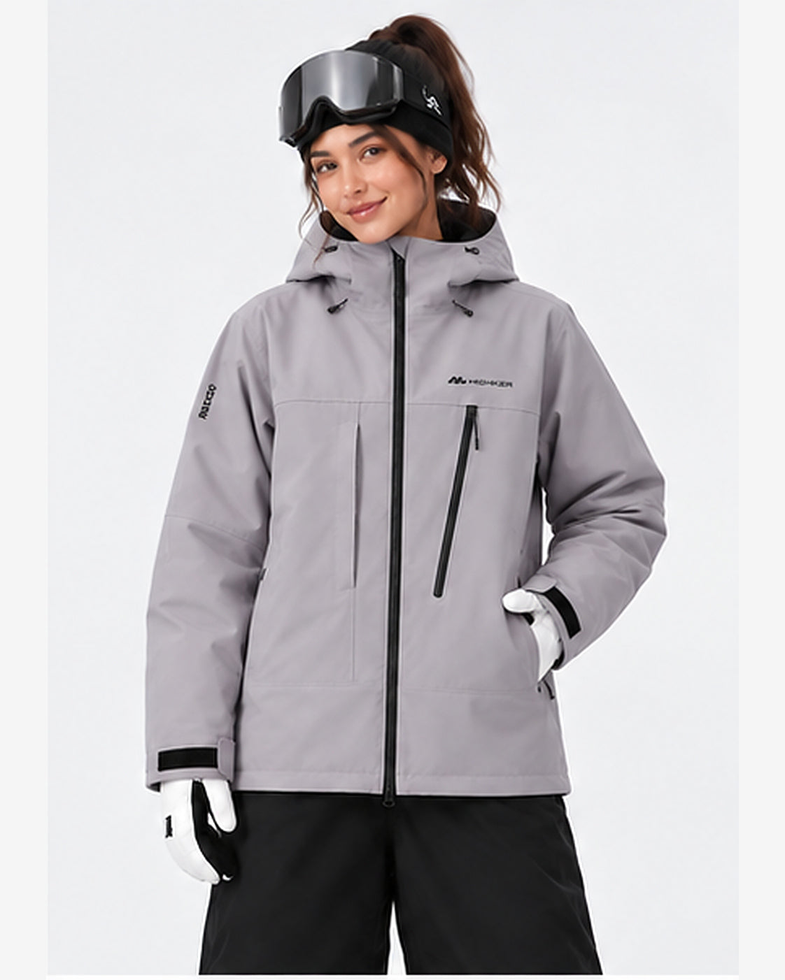 HIGH EXPERIENCE Women's 3L RECCO Waterproof Ski Jacket - Light Gray