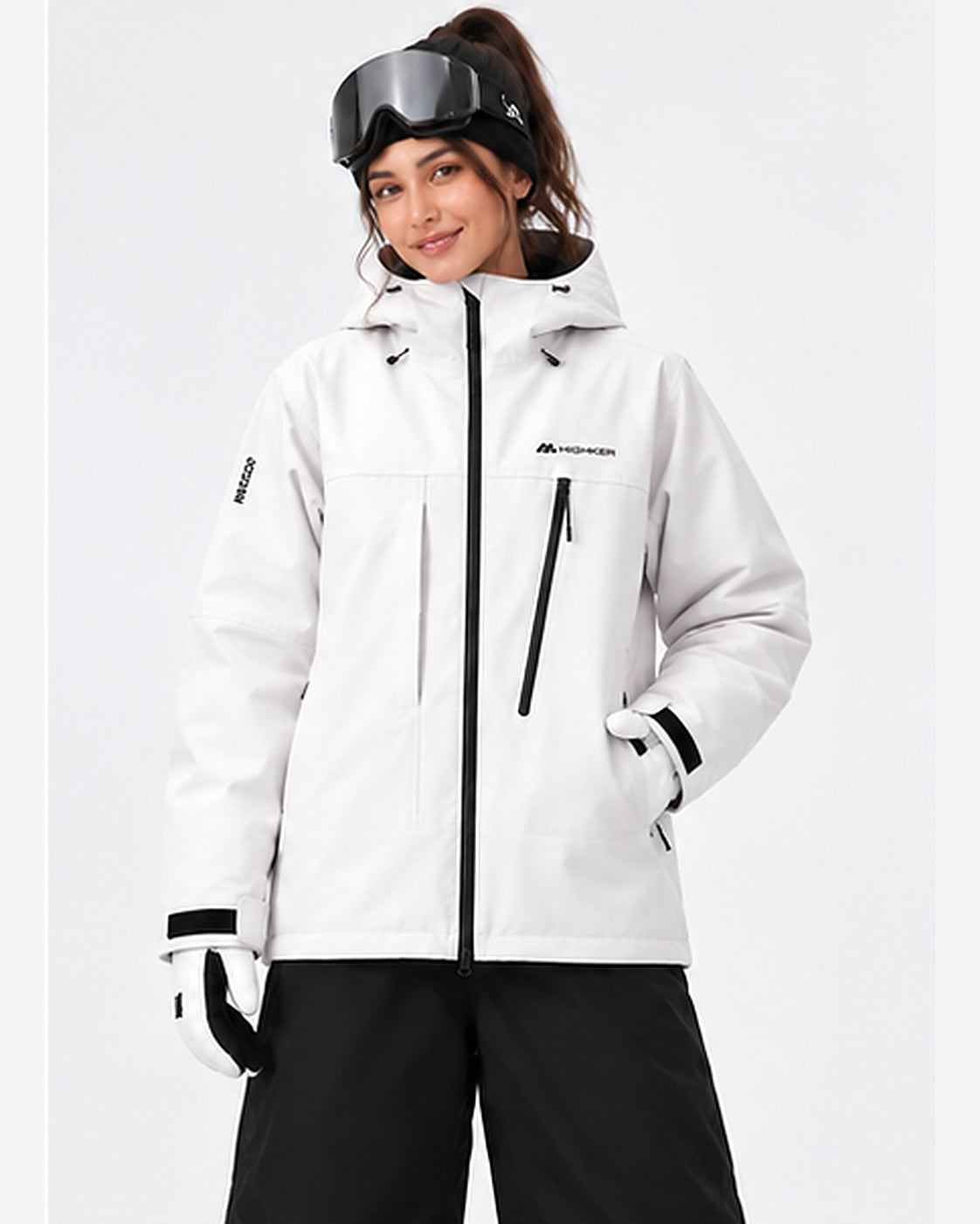 HIGH EXPERIENCE Women's 3L RECCO Waterproof Ski Jacket - White